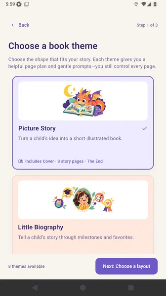 Picture Story selected on the first project setup step