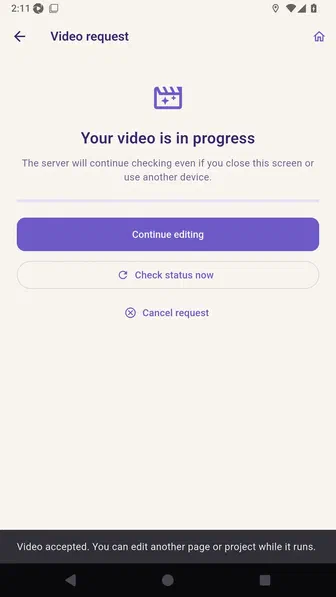 In-progress end-frame video request with a Cancel request action