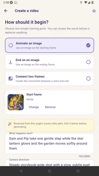 Animate an image selected with the current page artwork as its start frame
