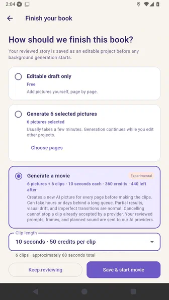 Movie Clip length set to ten seconds for six clips