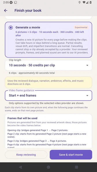 Expanded movie frame plan explaining the bridge between page one and page two pictures